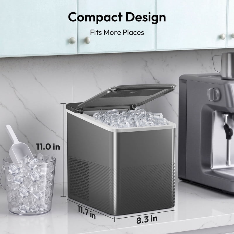 EUHOMY Countertop Ice Maker, Portable 2-Size Bullet Ice Machine with Self-Cleaning, 26.5 Lbs/24H, Grey