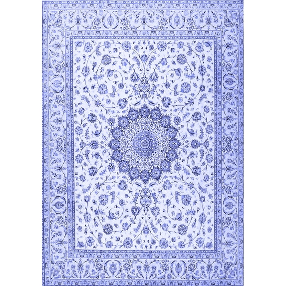 Ahgly Company Machine Washable Indoor Rectangle Medallion Blue Traditional Area Rugs, 5' x 7'