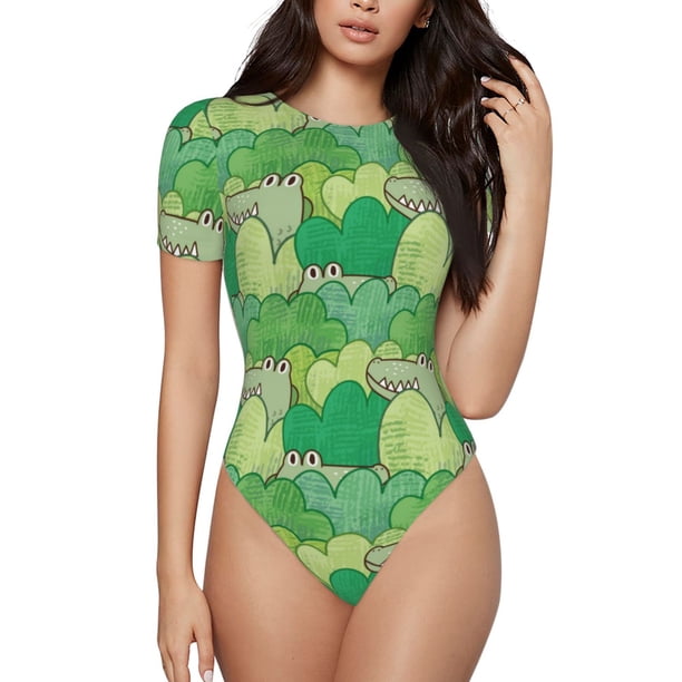 Fotbe Crocodile And Bush Body de Mujer con Cuello Redondo y Mangas Cortas, Sin Mangas Ajustado, Suave, Cómodo y Básico-XX-Large