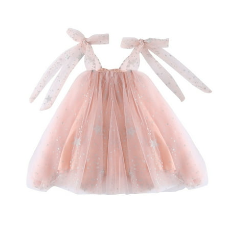 

Summer Dresses For Girls Toddler Sleeveless Lace Up Tulle Pommel Dress For 1-2 Years