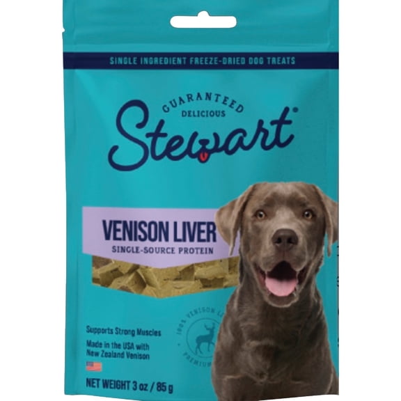 Stewart Freeze Dried Raw Dog Treats Venison Liver - Grain-Free, High Protein - 50 Pieces, 3 Oz