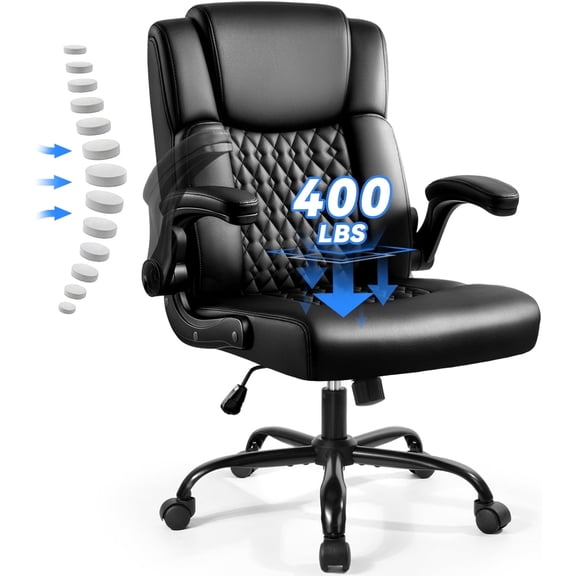 Waleaf Leather Office Chair,Wide Seat Small Computer Desk Chair Ergonomic Mid-Back Executive Chair with Back Support for Short People,Black