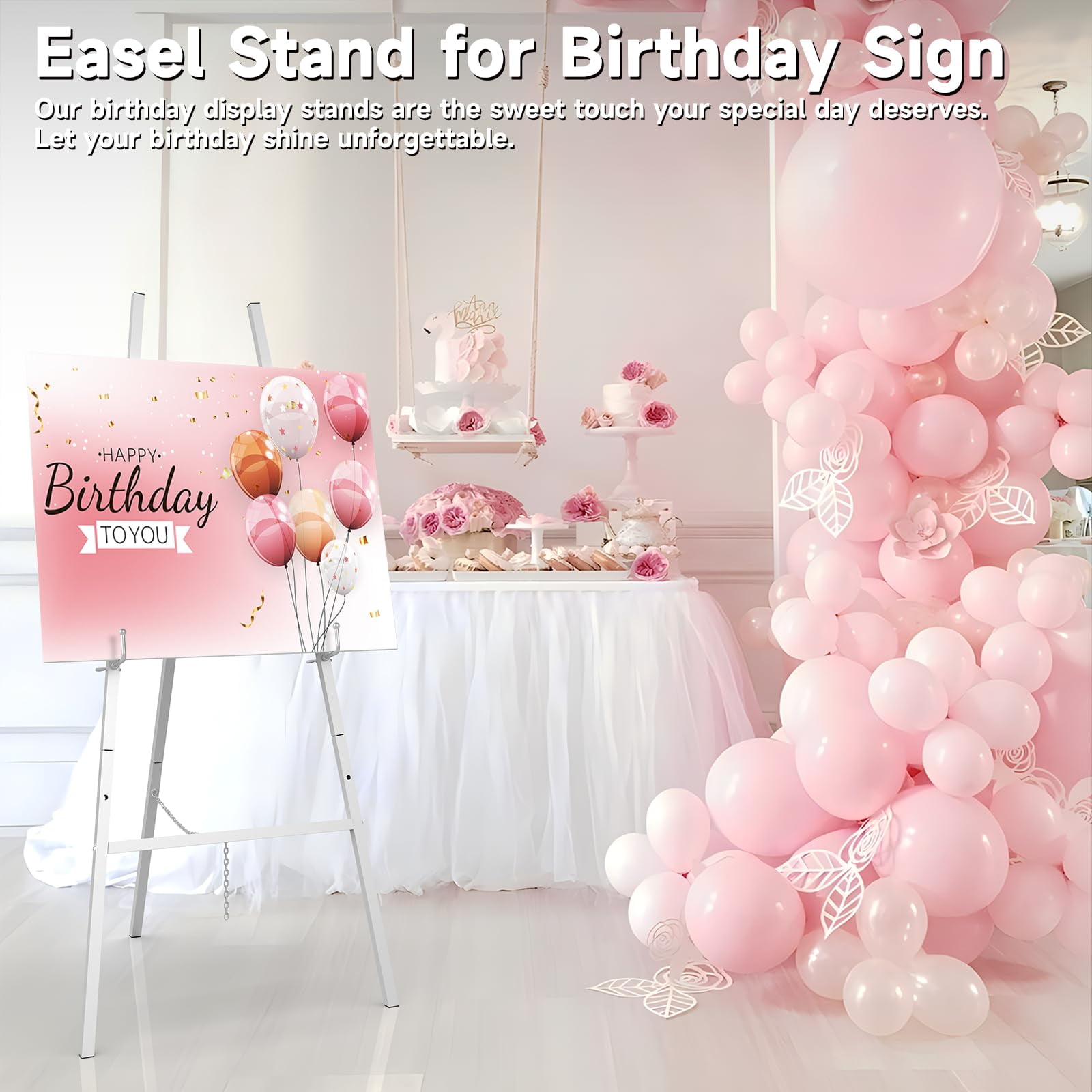 Yacona Easel Stand for Sign, Adjustable Metal Easels for Display with Adjustment Chain, Heavy Duty Poster Stand, for Wedding Sign, Poster, Painting, Displays, Sliver