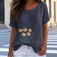 thumbnail image 3 of cocolona Summer Printed T-shirts for Women Crew Neck Short Sleeve Button Pullover Tops Dressy Casual Blouses Base Tees, 3 of 5