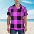 thumbnail image 4 of Lsque Purple Black Buffalo Plaid pattern Hawaiian Shirt for Men, Unisex Summer Beach Casual Short Sleeve Button Down Shirts-3X-Large, 4 of 9