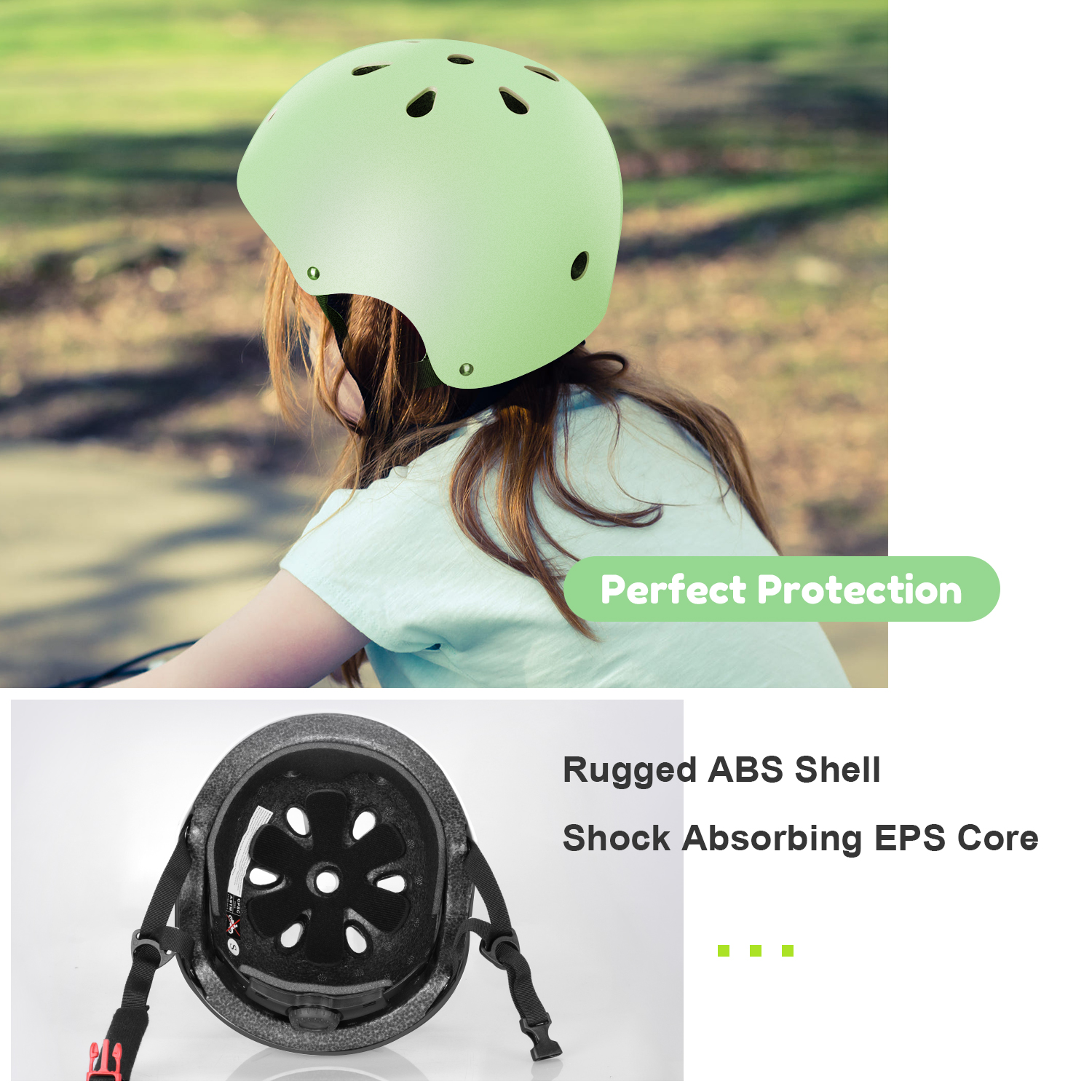 Kids Bike Helmet for Toddlers 3-8 Years, Adjustable Lightweight Multi-Sport Protection for Cycling & Skateboarding - Light Green