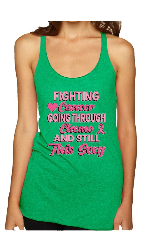 , Fighting Cancer And Still Sexy, Breast Cancer Awareness, Women Tri-Blend Racerback Tank Top, Envy, Large