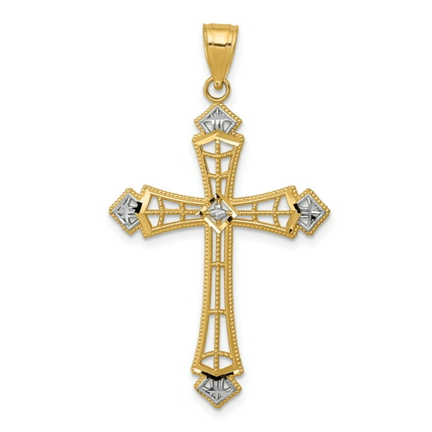14k Yellow Gold Cross Necklace Charm Pendant Religious Passion
