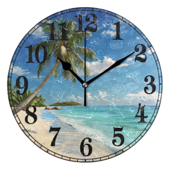 Summer Palm Tree Beach Silent Wall Clock 10" Non-Ticking Battery Clock