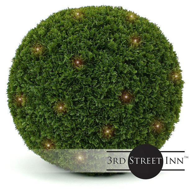 3rd Street Inn Cypress Lighted Topiary Ball 19" Artificial PreLit