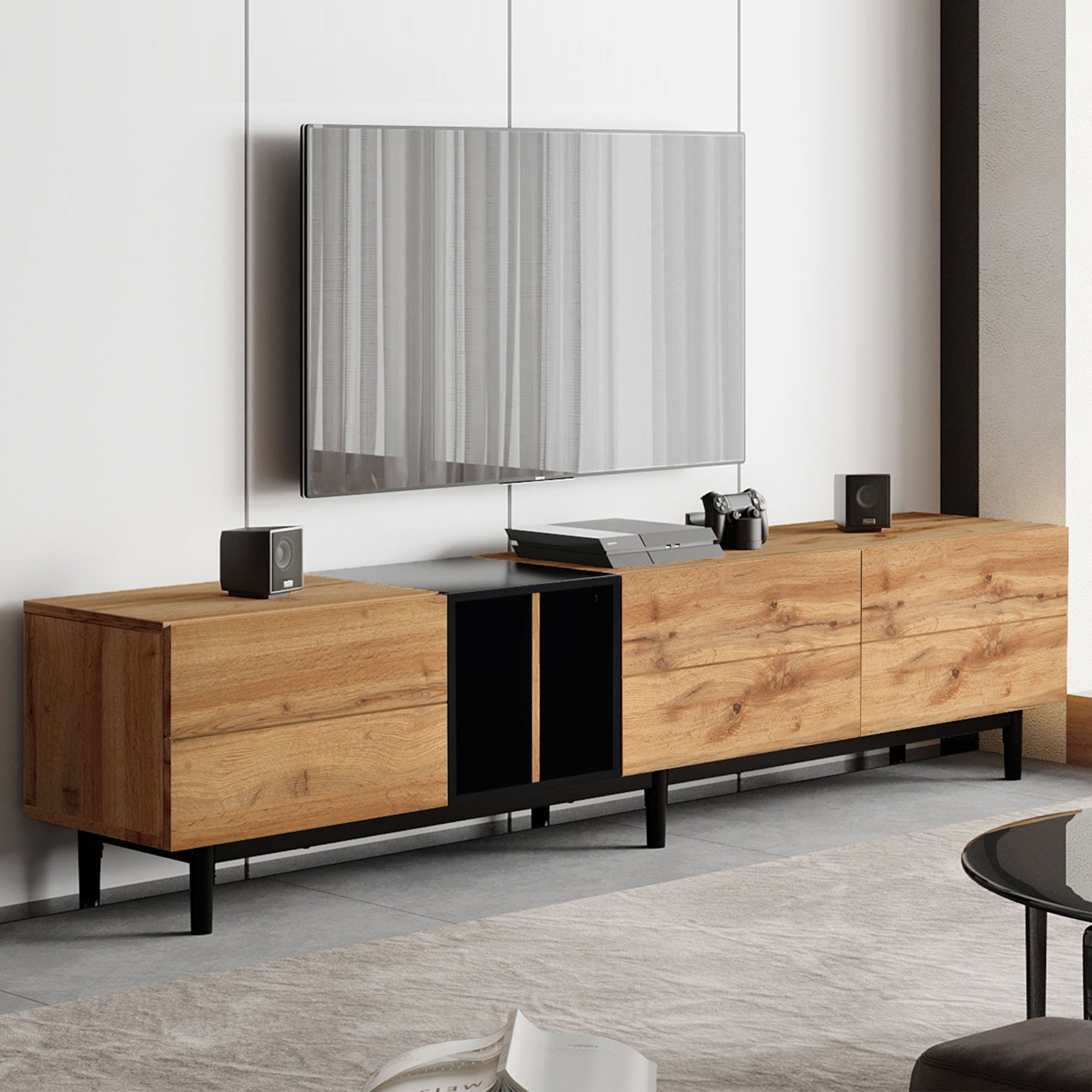 Aukfa Modern TV Stand for TVs up to 80" - Entertainment Center Storage Cabinet - Natural