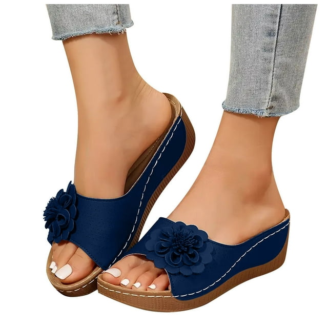 Orthopedic Platform Sandals for Women 2025 Boho Beach Flower Wedge Dress Slip on with Arch Support