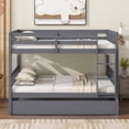 thumbnail image 3 of Bellemave Full Over Full Solid Rubber Wood Bunk Bed with Trundle and Ladder Convertible into 2 Full Size Beds with Headboard and Footboard 2 Full Bunk Bed with Twin Trundle, Dark Gray, 3 of 10