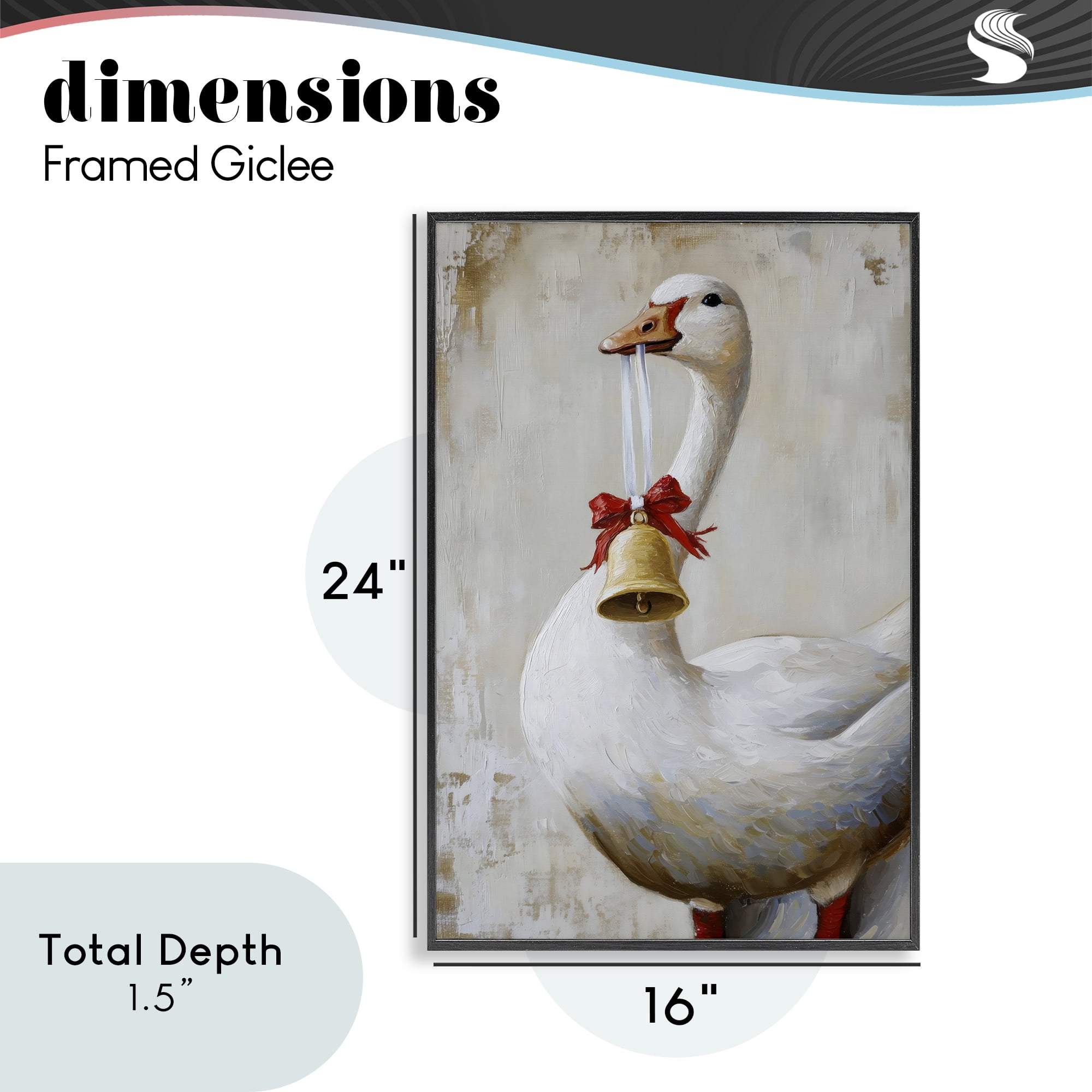 Festive Jingle Goose Black Framed Giclee Art, design by Petal Prints Design