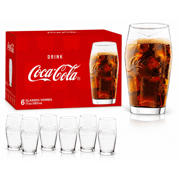 Coca-Cola Drinking Glasses 17oz Embossed Tumblers Set of 6