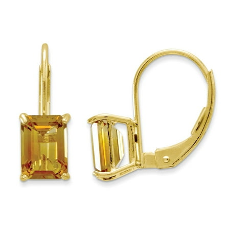 - 14k Yellow Gold 7x5mm Emerald Cut Citrine Earrings
