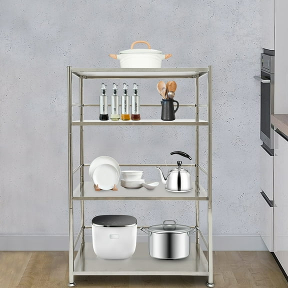 4-Tier Storage Shelves Stainless Steel Organizer Rack Rectangular Storage Shelves for Kitchen Garage