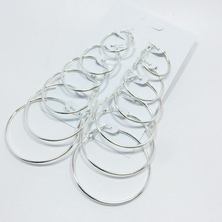 Designer Tiffany Style Earrings 6 Pairs Steampunk Rose Gold/Gold/Silver Color Large Earrings Simple Style Hoop Earring New ()