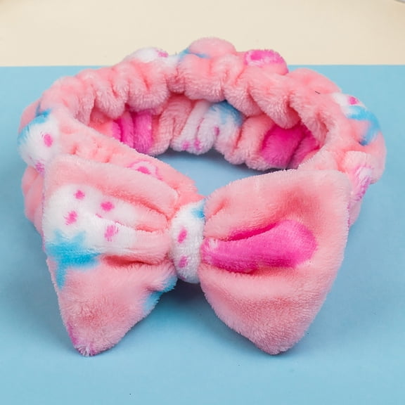 Bowknot Spa Headband for Face Washing Soft Velvet Makeup Hair Band Elastic Facial Shower Hair Wrap for Women Skincare Beauty Salon Home Accessories #001B Multicolor