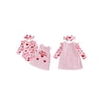 thumbnail image 2 of BemeyourBBs 3Pcs Newborn Girl My First Valentine Day Outfit Spring Clothes Ruffle Long Sleeve Crew Neck Heart Print Romper Tank Overall Dress and Headband Set, 2 of 9