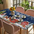 thumbnail image 3 of Navy Blue Christmas Table Cloths for 3 Foot Rectangle Tables, Santa Snowman Snowflake Elk Xmas Tree Patio Waterproof Elastic Fitted Tablecloths, Washable Rectangular Table Cover for Camping, 3 of 8