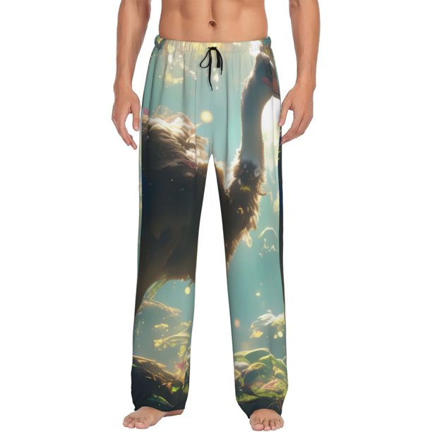 Fotbe Majestic Ostrich In Forest Pantalones de Pijama para Hombre, Pantalones de Dormir, Pantalones de Casa con Cintura Ajustable y Bolsillos-Small