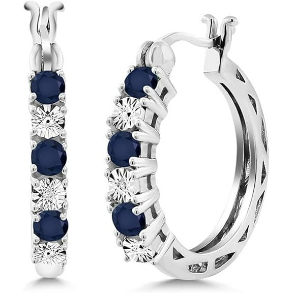2Ct Round Cut Lab-Created Sapphire & Diamond Women Hoop Earrings 14k White Gold Plated