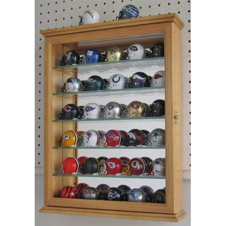 Shelf Curio Case - Wall Curio Cabinet With Glass Shelves and Door, Mirrored Background SC06B (Oak)