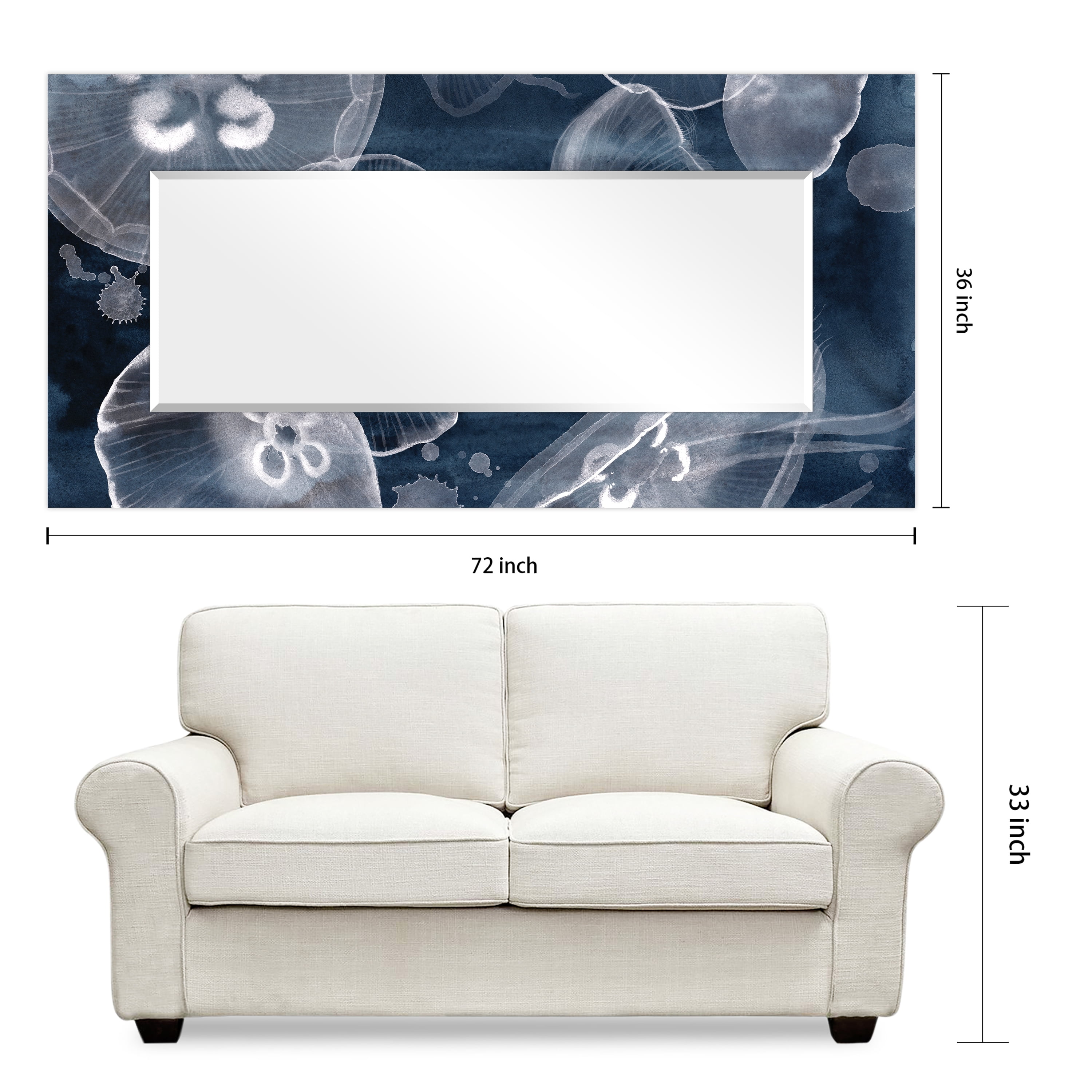 Empire Art Direct Moon Jellies Rectangular Beveled Mirror on Free Floating Reverse Printed Tempered Art Glass, 72" x 36" x 0.4", Ready to Hang