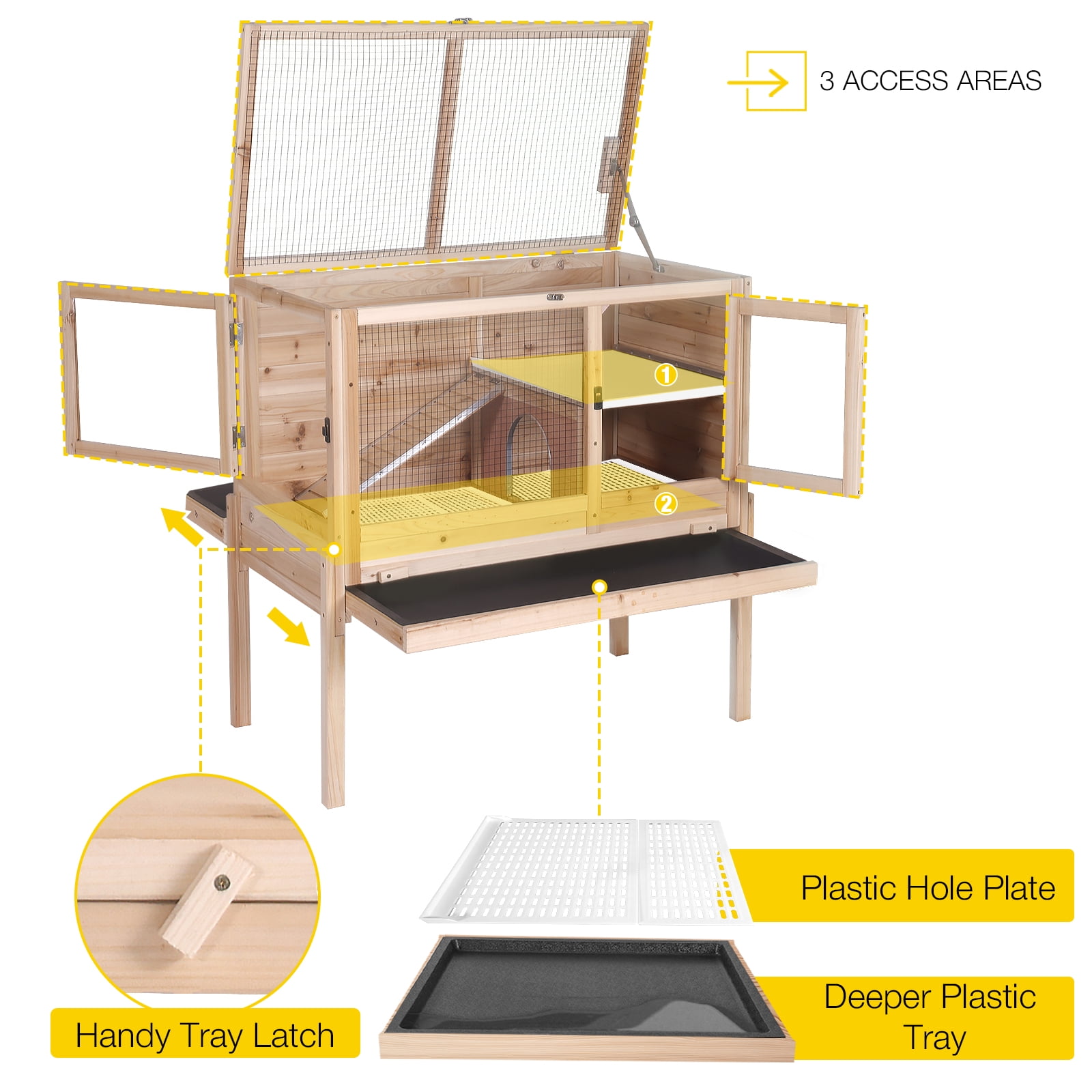 Aivituvin Wooden Guinea Pig Cages Indoor with Removable Stand, Anti Chewing Rabbit Hutch with Ramp and Wire Mesh, 2 Story Small Animals House Habitat with Pull Out Tray, Natural