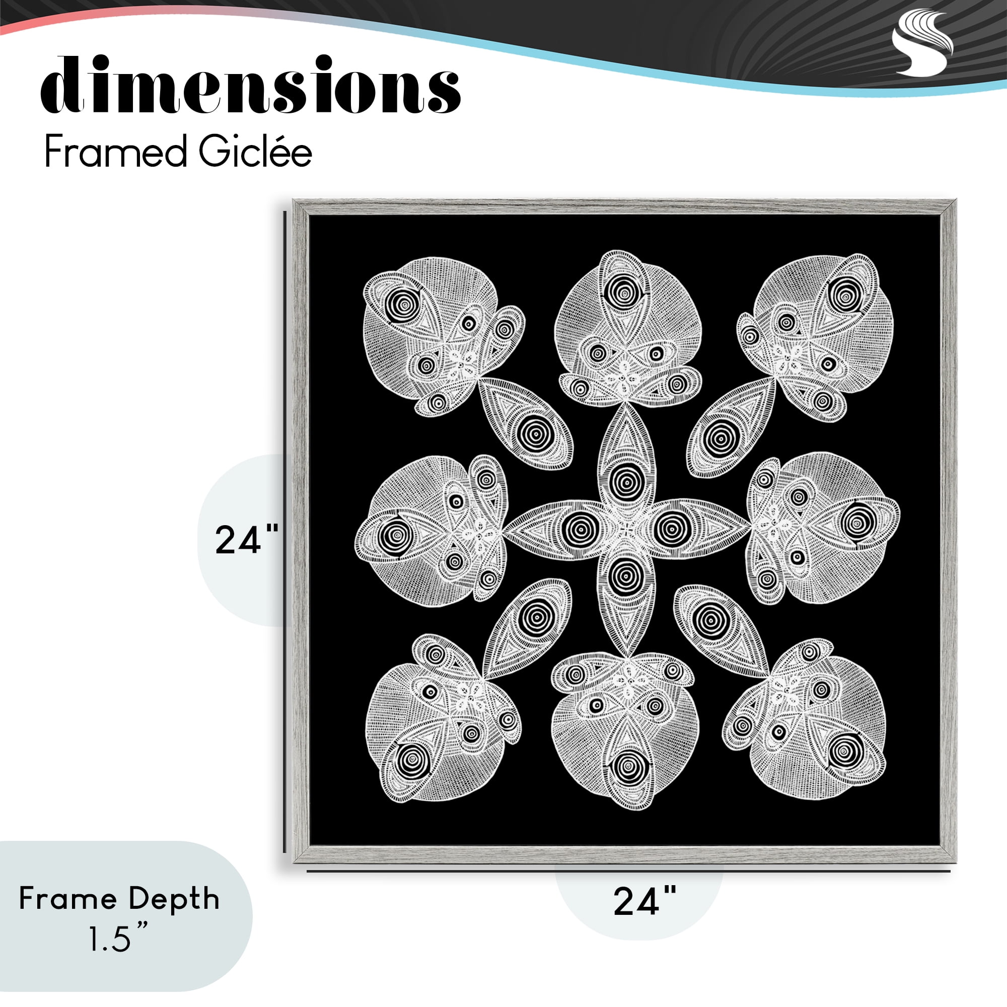 Stupell Industries Fractal Symmetry in Monochrome Gray Framed Giclee Art, design by El Perkin