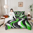 thumbnail image 4 of Manfei Green Stripes Adult Bedding Comforter Set, Abstract Ombre Twin Comforter Sets, Chic Geometric Artwork Reversible Bedding Set, Breathable Home Decor, 2pcs, 4 of 8