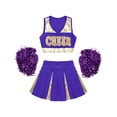thumbnail image 5 of MSemis Kids Girls Cheerleader Outfits Cropped Tops Pleated Mini Skirt with Pom Poms,Size 6-14 Purple 14, 5 of 5