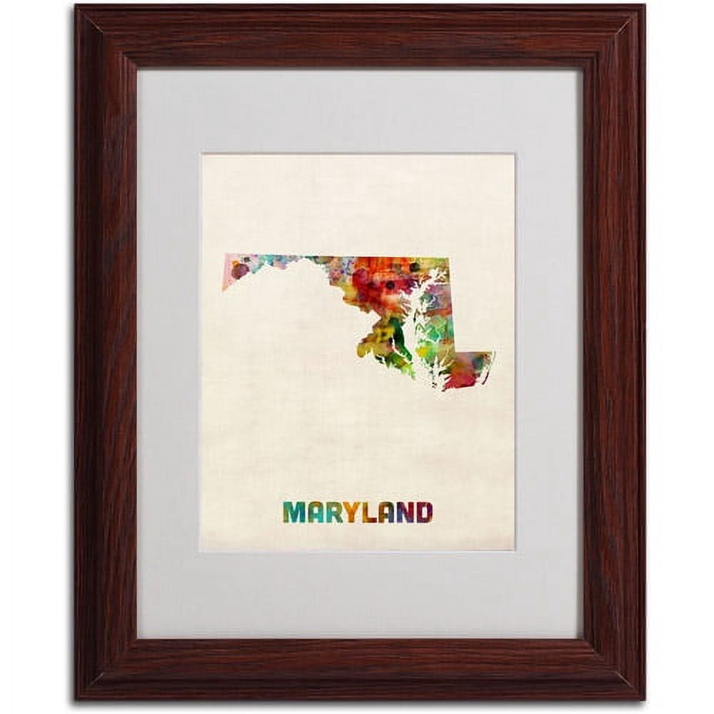 Trademark Fine Art "Maryland Map" Matted Framed Art by Michael Tompsett, Wood Frame