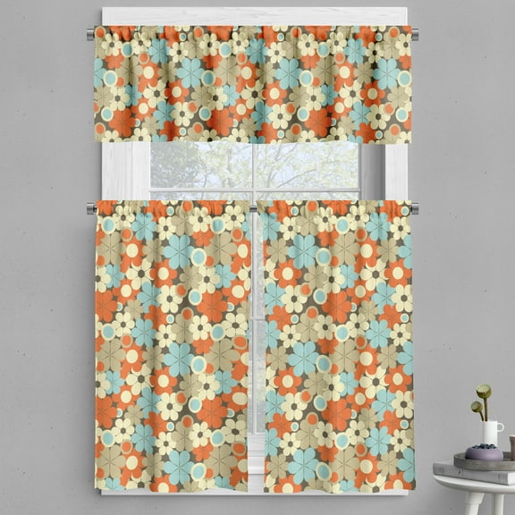 Ambesonne Floral Valance & Curtain, Retro Simple Flowers, 55"x30", Multicolor