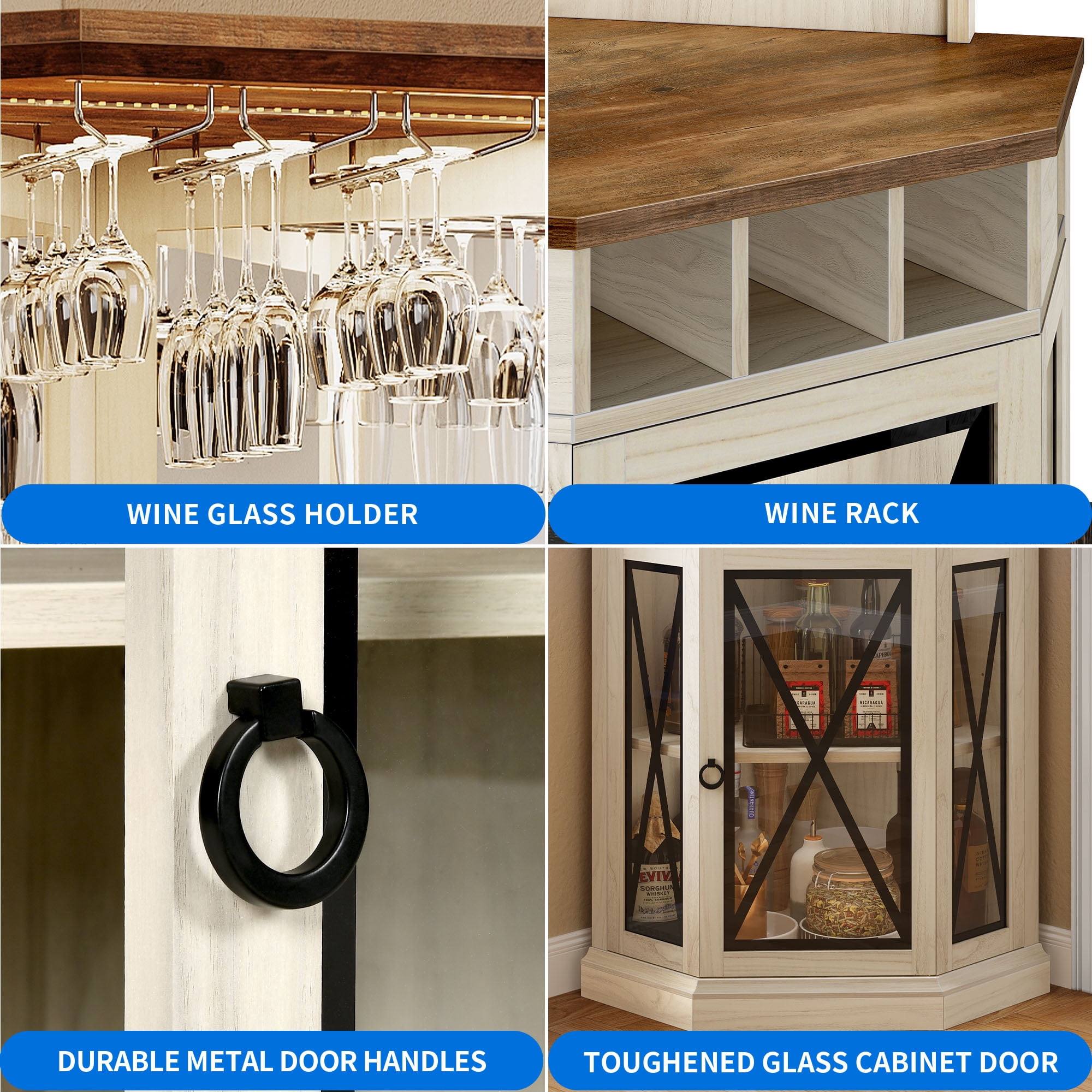 Dextrus Corner Storage Cabinet with Door & Led Light, 72" Tall Corner Bar Cabinet with Adjustable Shelves