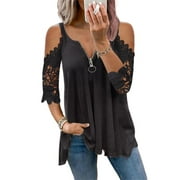 Sexy Dance Womens Short Sleeve Casual Cold Shoulder Tunic Tops Loose Blouse Shirts Ladies Beach Summer Plus Size V Neck T-shirts