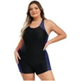 thumbnail image 2 of Doomiva Women Plus Size One Piece Boyleg Swimwear Water Surfing Unitard Athletic Bathing Suit Navy Blue XL, 2 of 6
