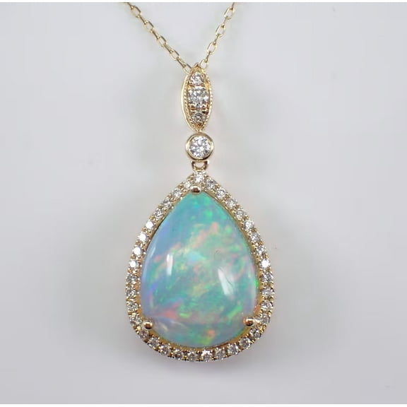 2.5Ct Pear Cut Lab-Created Fire Opal Teardrop Pendant 14K Yellow Gold Plated 18"