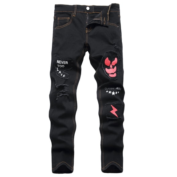 Keevoom Boy's Skinny Jeans Fit Ripped Distressed Stretch Slim Printed Jeans Pants
