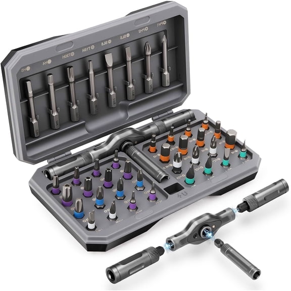 42 in 1 Magnetic Screwdriver Set, DIY Ratchet Screwdriver Set, Multi Bit Magnetic Drive Set with Detachable Ratchet Handle, Portable Compact Repair Tool Kit for Furniture Computer Bicycle Gray