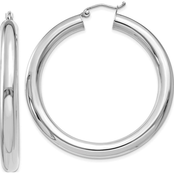14K White Gold Polished 5mm Tube Hoop Earrings (45 X 5) Made In Peru t873