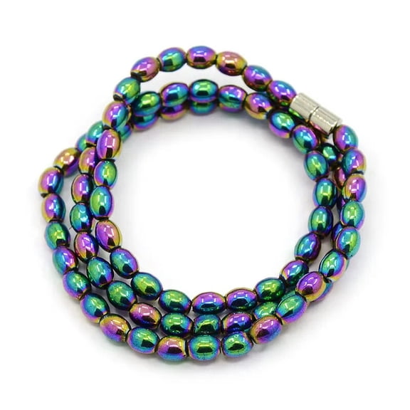 QQTDFG Trendy Unisex Magnetic Hematite Barrel Bead Necklaces Magnetic Clasp 17" Z562-default