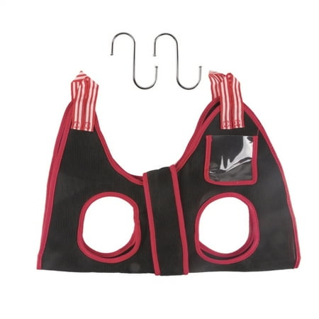 Pet Nail Trimming Hammock for Grooming Small Animals Hair Cutting-Sling Bathing Grooming Hanging-Fixed Bag Pet Supply (black red edge L)