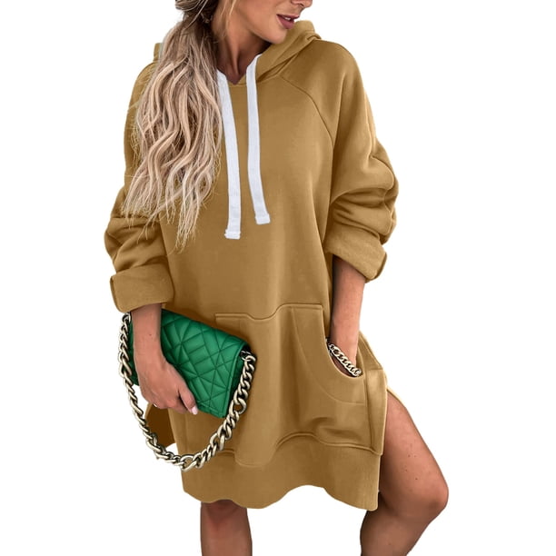 Vestido Sudadera Oversized PRETTYGARDEN Otoño 2025 Color Caqui Claro Talla M