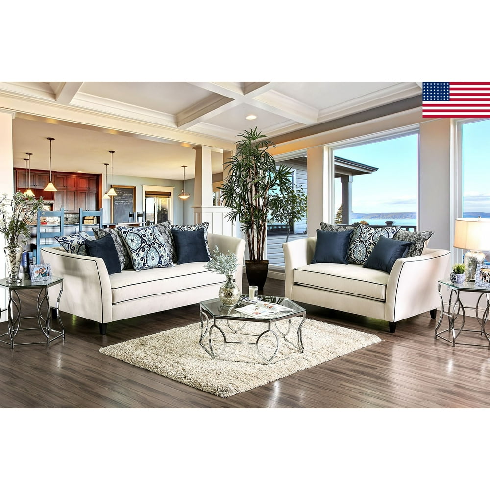 Modern Sofa And Loveseat Pillows Off-White Velvet Fabric Living Room
