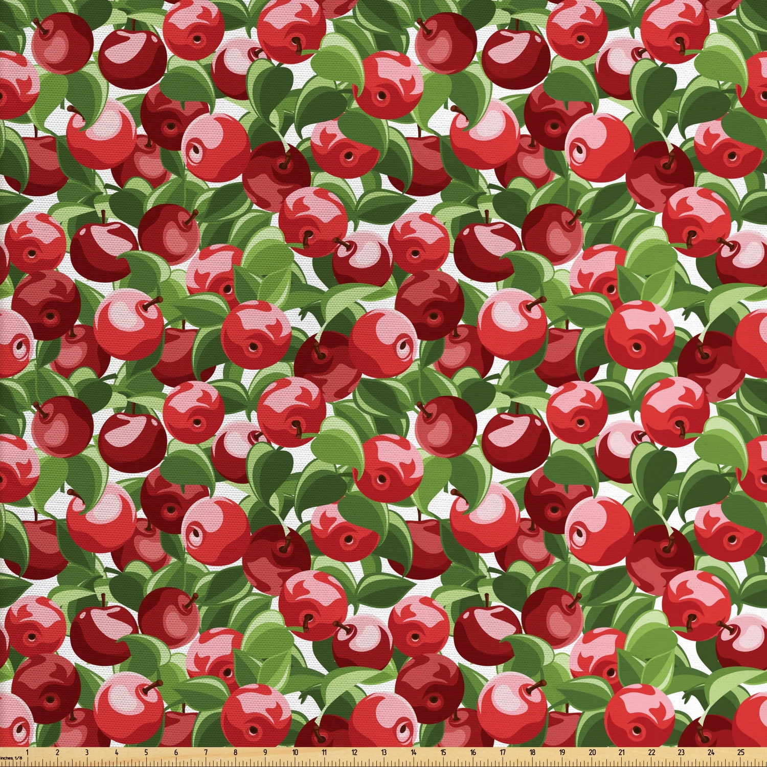 Fruits Fabric by the Yard, Red Apples and Green Leaves Organic Food