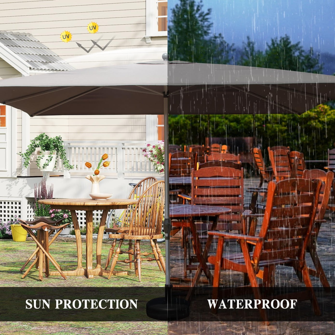 9'X11.5' Adjustment Rectangle Cantilever Umbrella with Push-Button Tilt , Patio Umbrella with Crank Open System, Aluminium Outdoor Umbrella for Backyard, Pool, Grey