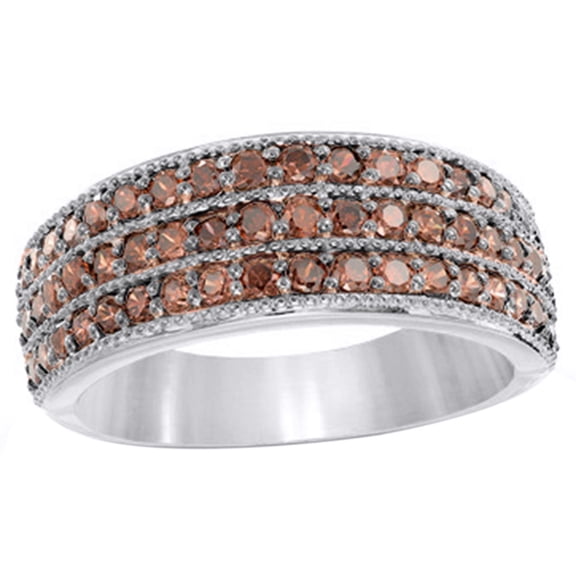 AFFY Champagne Natural Diamond Three Row Engagement Ring in 10k Solid Gold (1 Cttw)