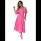 thumbnail image 3 of Vestido Midi Fluido de Corte A con Escote en V Profundo, Corta Abullonada, Cintura Alta Elástica y para Mujer Rosa Roja L, 3 of 9